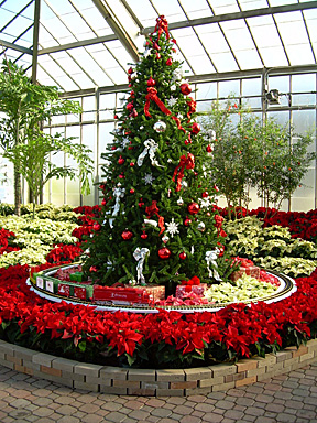 Conservatory Crossing — G-scale trains wind through Christmas villages at Garfield Park. (Photo courtesy Garfield Park)